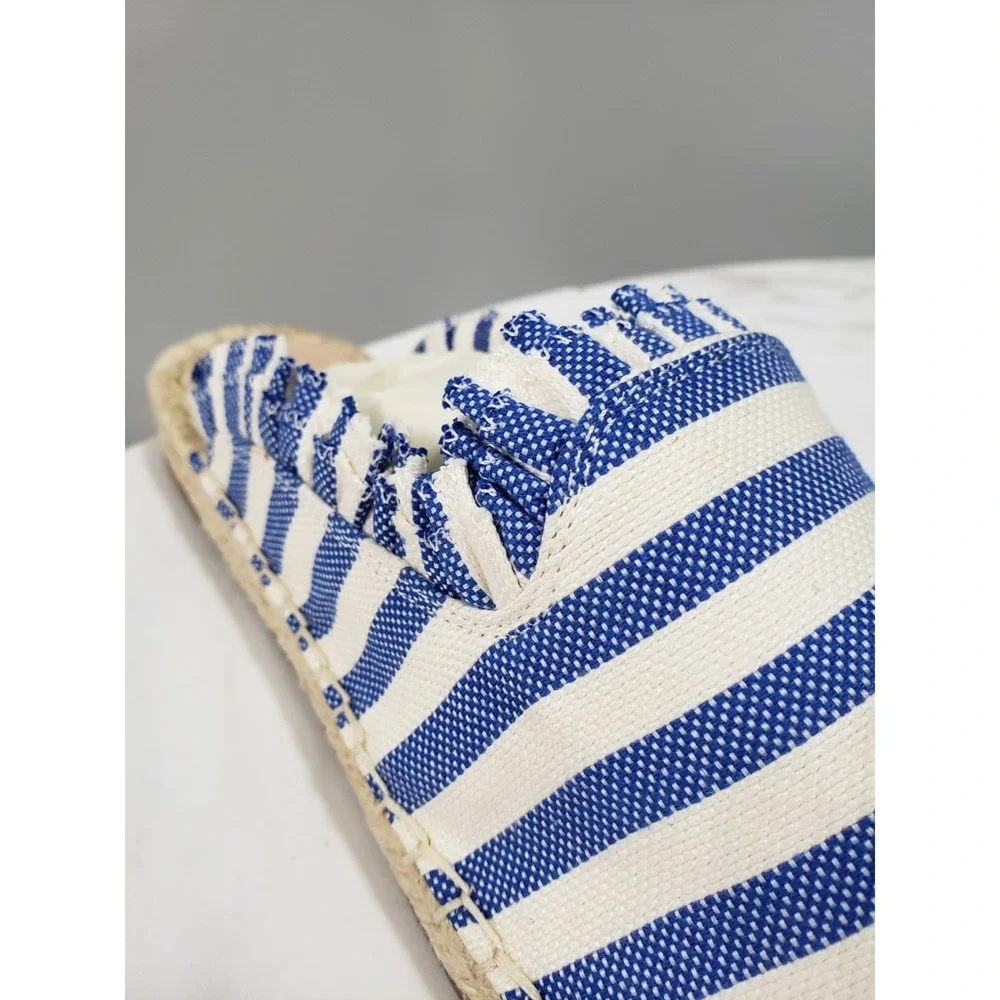 NEW Kate Spade SZ 10 Blue Striped Canvas Laila Espadrilles Mules Nautical Cruise